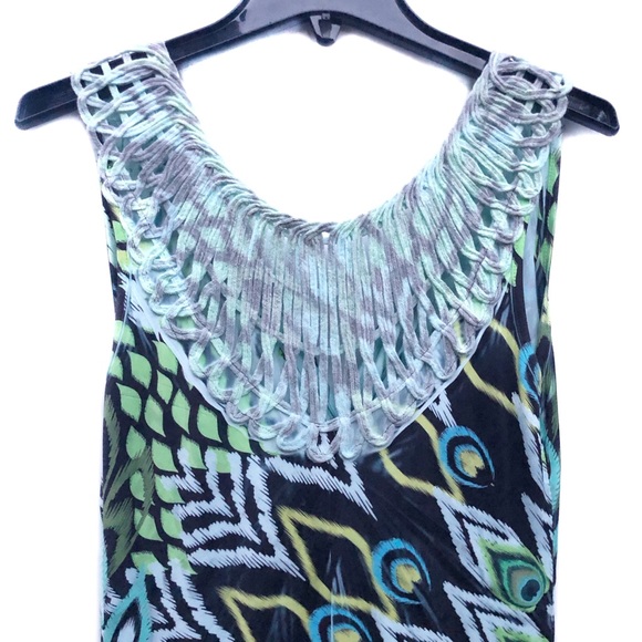 Boston Proper Tropical Plunge Stretchy Crochet Beach Long Casual Dress EUC XS - Picture 3 of 14